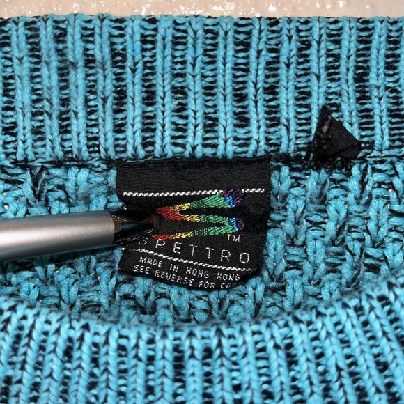 VTG 80s Retro Spettro Casual Crew neck Sweater Small Turquoise Blue Loose Knit - Picture 3 of 7